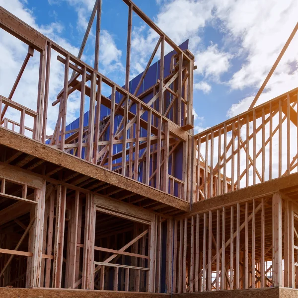 A picture showing a well-constructed frame for a building in Knoxville.