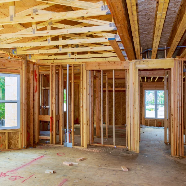 An image showing new home construction framing.